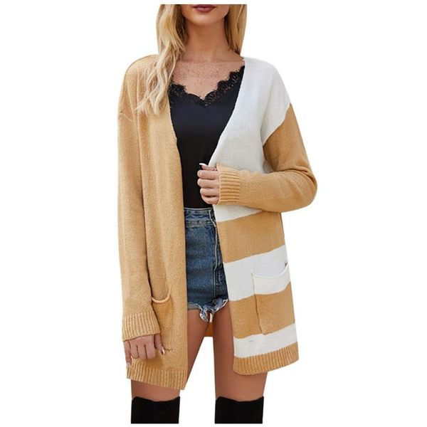 women's long cardigan women sweater autumn winter casual stripe splicing print knit jacket loose ladies cardigans jackets, Black;brown
women's long cardigan women sweater autumn winter casual stripe splicing print knit jacket loose ladies cardigans jackets, Black;brown