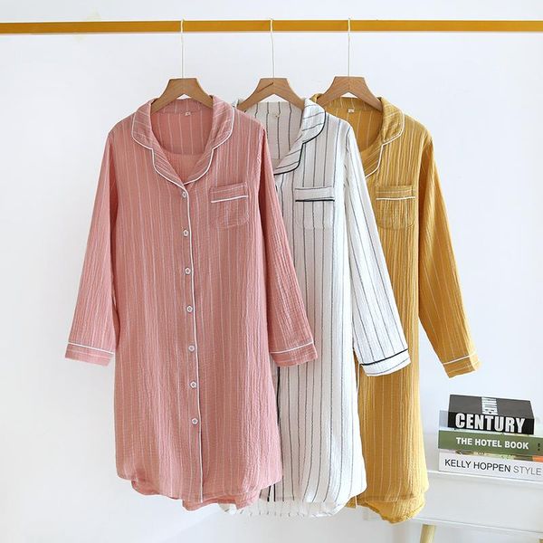 women's sleepwear summer ladies cotton nightgowns long-sleeved simple plus size double-layered gauze sleeping dress striped sleep, Black;red
women's sleepwear summer ladies cotton nightgowns long-sleeved simple plus size double-layered gauze sleeping dress striped sleep, Black;red