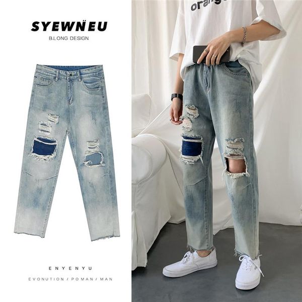 men's jeans spring and summer burst fashion brand youth casual loose broken korean version of nine minute pants, Blue
men's jeans spring and summer burst fashion brand youth casual loose broken korean version of nine minute pants, Blue