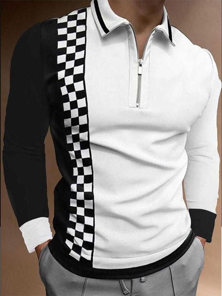 men's polos men long sleeve t-shirt plaid zipper color stitching clothing autumn streetwear casual european size, White;black
men's polos men long sleeve t-shirt plaid zipper color stitching clothing autumn streetwear casual european size, White;black
