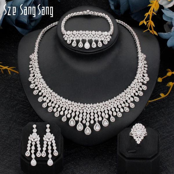earrings & necklace luxury cubic zirconia bracelet ring 4pcs full jewelry set for women bridal wedding party accessories design, Silver
earrings & necklace luxury cubic zirconia bracelet ring 4pcs full jewelry set for women bridal wedding party accessories design, Silver