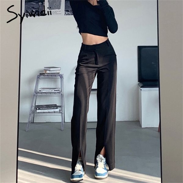 syiwidii flare pants women trousers front split leg straight ladies work korean clothes streetwear black bell bottom 210915, Black;white
syiwidii flare pants women trousers front split leg straight ladies work korean clothes streetwear black bell bottom 210915, Black;white