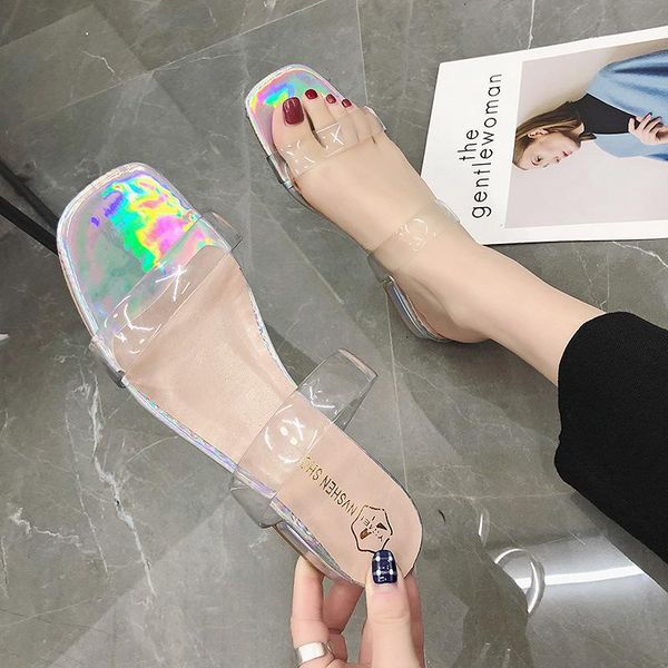 slippers 2021 summer style simple solid color women comfortable wild transparent pvc decoration square with slippers., Black
slippers 2021 summer style simple solid color women comfortable wild transparent pvc decoration square with slippers., Black