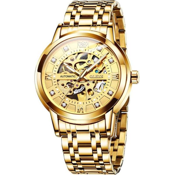 men mechanical wristwatches gold waterproof leather stainless steel watch luminous diamond hollow dial, Slivery;brown
men mechanical wristwatches gold waterproof leather stainless steel watch luminous diamond hollow dial, Slivery;brown