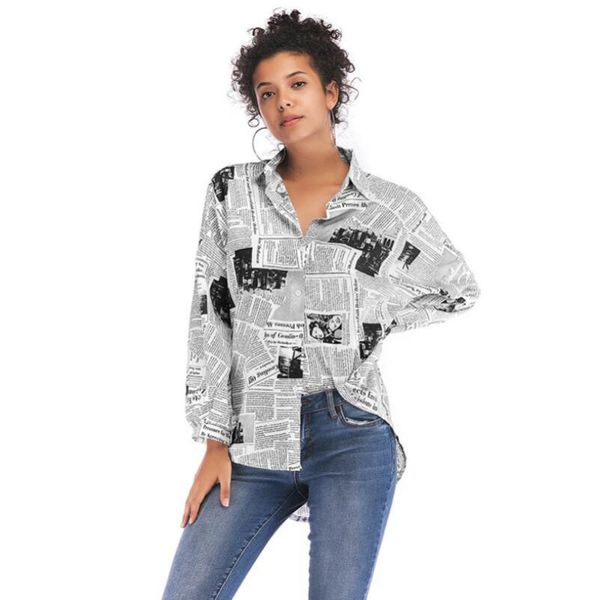 women's blouses & shirts 2021 spring ladies shirt fashion letter printing spaper female lapel single-breasted women pattern, White
women's blouses & shirts 2021 spring ladies shirt fashion letter printing spaper female lapel single-breasted women pattern, White