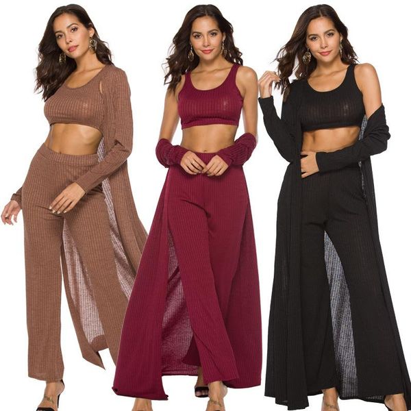 states knitted elastic set fashion casual solid color short vest long cardigan + straight trousers temperament three-piece women's two, White
states knitted elastic set fashion casual solid color short vest long cardigan + straight trousers temperament three-piece women's two, White
