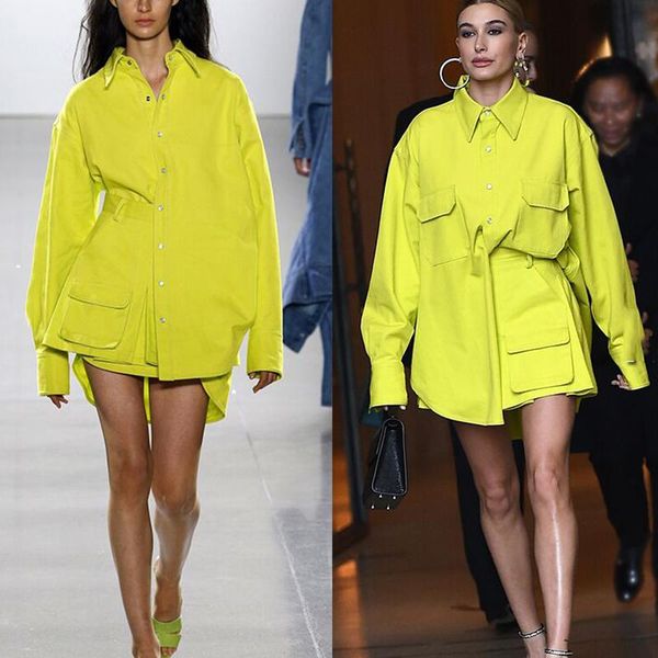 spring fashion and autumn stand collar lantern sleeves yellow shirt pocket spliced skirts shorts set two piece dress, White
spring fashion and autumn stand collar lantern sleeves yellow shirt pocket spliced skirts shorts set two piece dress, White