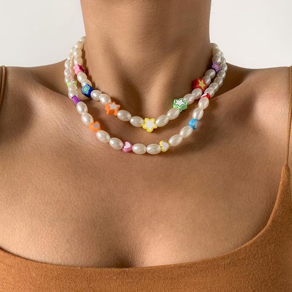 chains retro necklace for women birthday party gifts with hand-woven beaded set geometric acrylic star pearl jewelry wholesale, Silver
chains retro necklace for women birthday party gifts with hand-woven beaded set geometric acrylic star pearl jewelry wholesale, Silver