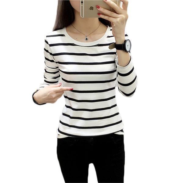 women autumn fashion long sleeve o neck striped t shirt for lady winter casual t-shirt camiseta, White
women autumn fashion long sleeve o neck striped t shirt for lady winter casual t-shirt camiseta, White