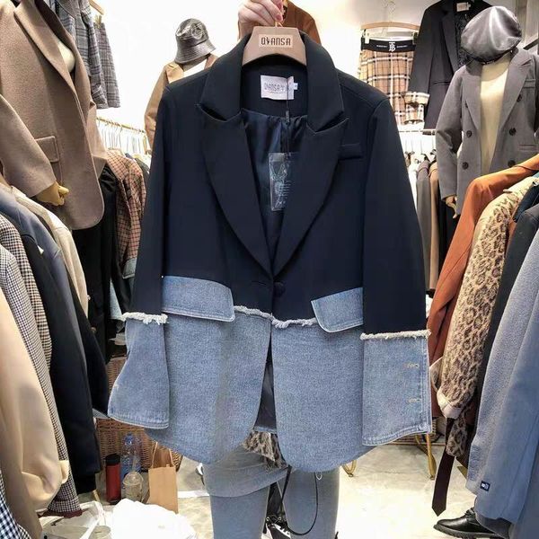 women's suits & blazers small suit jacket female 2021spring and autumn design sense niche korean denim irregular stitching top, White;black
women's suits & blazers small suit jacket female 2021spring and autumn design sense niche korean denim irregular stitching top, White;black