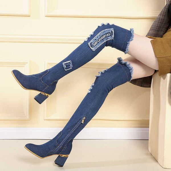 rimocy vintage ripped denim tigh high boots women autumn winter heels over the knee woman point toe long botas shoes 210528, Black
rimocy vintage ripped denim tigh high boots women autumn winter heels over the knee woman point toe long botas shoes 210528, Black