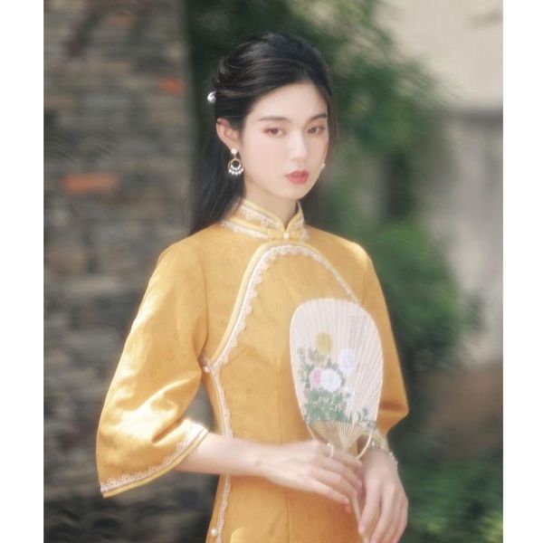 ethnic clothing chinese style cheongsam yellow retro qipao 2021 long young girl daily modern improved oriental dress autumn winter, Red
ethnic clothing chinese style cheongsam yellow retro qipao 2021 long young girl daily modern improved oriental dress autumn winter, Red