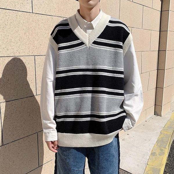 men's vests striped men sweater korean version of v-neck knitted casual fashion loose hedging vest streetwear harajuku style, Black;white
men's vests striped men sweater korean version of v-neck knitted casual fashion loose hedging vest streetwear harajuku style, Black;white
