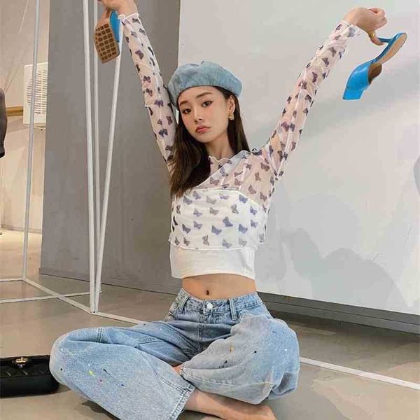 women's t-shirt 2 piece mesh long sleeve butterfly crop see through crewneck t shirt fall fashion tshirt designer clothin fux2, White
women's t-shirt 2 piece mesh long sleeve butterfly crop see through crewneck t shirt fall fashion tshirt designer clothin fux2, White