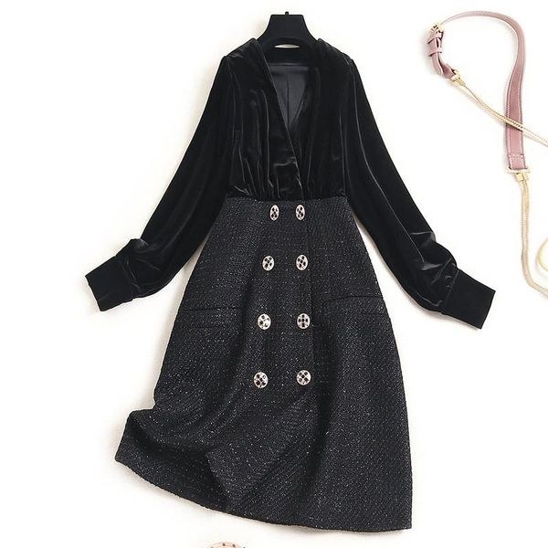 casual dresses elegant designer winter full sleeve v neck velour patchwork tweed woolen dress women clothes vintage office robe femme vestid, Black;gray
casual dresses elegant designer winter full sleeve v neck velour patchwork tweed woolen dress women clothes vintage office robe femme vestid, Black;gray