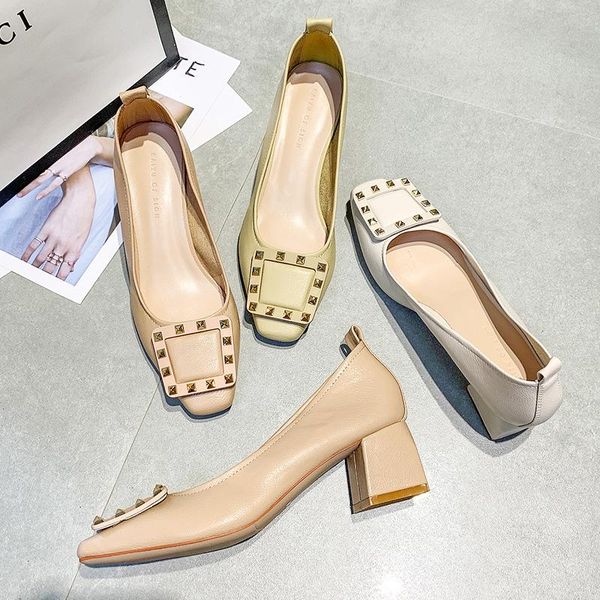 dress shoes 2021 autumn square toe women heels solid nude white comfortable rivets buckle super soft split leather woman pumps, Black
dress shoes 2021 autumn square toe women heels solid nude white comfortable rivets buckle super soft split leather woman pumps, Black