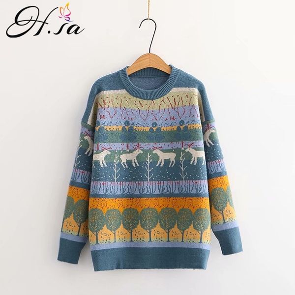 h.sa european fashion women winter and oneck long sleeve deer print christmas knit sweater pull jumpers 210417, White;black
h.sa european fashion women winter and oneck long sleeve deer print christmas knit sweater pull jumpers 210417, White;black