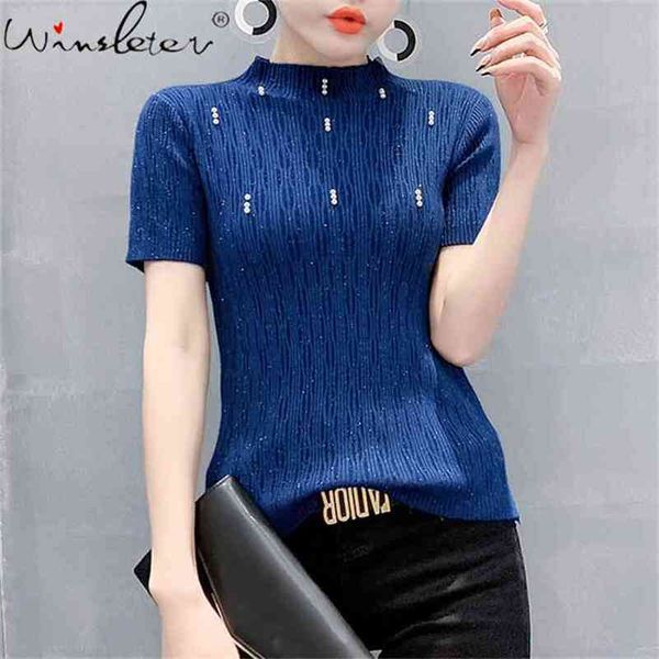 summer european clothes knit vintage t-shirt fashion shiny beads women slim bottoming shirt tees t13422a 210421, White
summer european clothes knit vintage t-shirt fashion shiny beads women slim bottoming shirt tees t13422a 210421, White