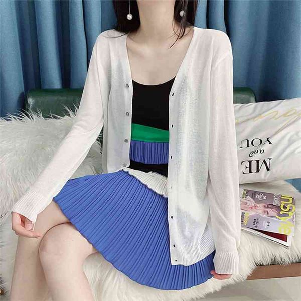 women's sweaters loose knitted thin cardigan women v-neck long sleeve fashion buttons 2021 summer new jv5o, White;black
women's sweaters loose knitted thin cardigan women v-neck long sleeve fashion buttons 2021 summer new jv5o, White;black