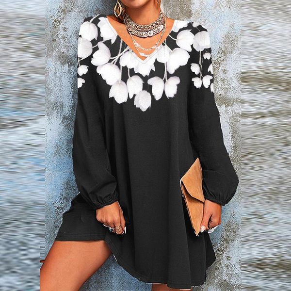 casual dresses women mini dress autumn fashion v neck long-sleeved lady vintage printed print elegant loose party vestido, Black;gray
casual dresses women mini dress autumn fashion v neck long-sleeved lady vintage printed print elegant loose party vestido, Black;gray