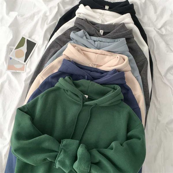 velvet thickened hooded sweatshirt women casual solid long sleeve loose pullover female harajuku green blue autumn hoodies 210930, Black
velvet thickened hooded sweatshirt women casual solid long sleeve loose pullover female harajuku green blue autumn hoodies 210930, Black