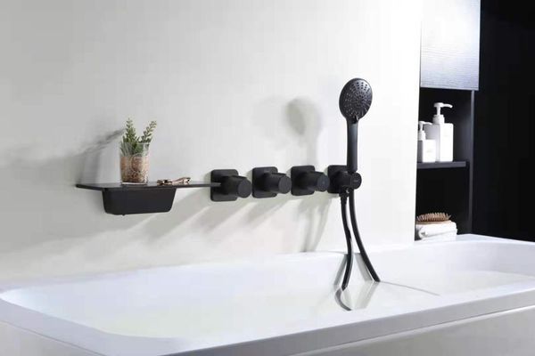 luxury wall mounted black all brass bathroom bathtub shower faucet set multi-function waterfall with embedded box sets
luxury wall mounted black all brass bathroom bathtub shower faucet set multi-function waterfall with embedded box sets