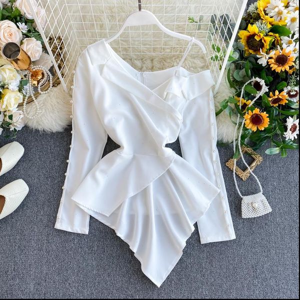 temperament beaded full off shoulder womens blouses irregular notched office blusa solid female ml670, White
temperament beaded full off shoulder womens blouses irregular notched office blusa solid female ml670, White