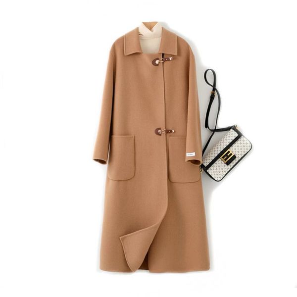 women's wool & blends autumn winter fashion mid-length lapel long-sleeved single-breasted loose double-sided coat trend h423, Black
women's wool & blends autumn winter fashion mid-length lapel long-sleeved single-breasted loose double-sided coat trend h423, Black