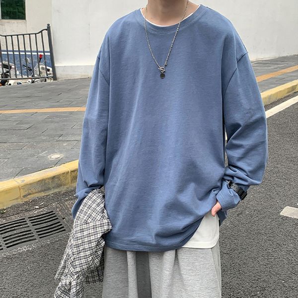 long sve t-shirt cotton loose autumn solid color casual fashion brand korean men's clothing ruffian handsome, White;black
long sve t-shirt cotton loose autumn solid color casual fashion brand korean men's clothing ruffian handsome, White;black