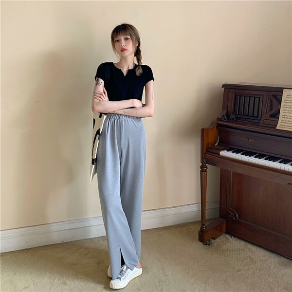 capris ytx530 gray female spring tall waist thin drape pants, Black;white