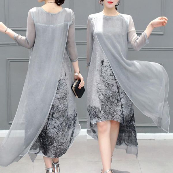 women's casual print color three quarter sleeve o-neck long unregular silk dress women sales party dresses vestidos sukienki, Black;gray
women's casual print color three quarter sleeve o-neck long unregular silk dress women sales party dresses vestidos sukienki, Black;gray