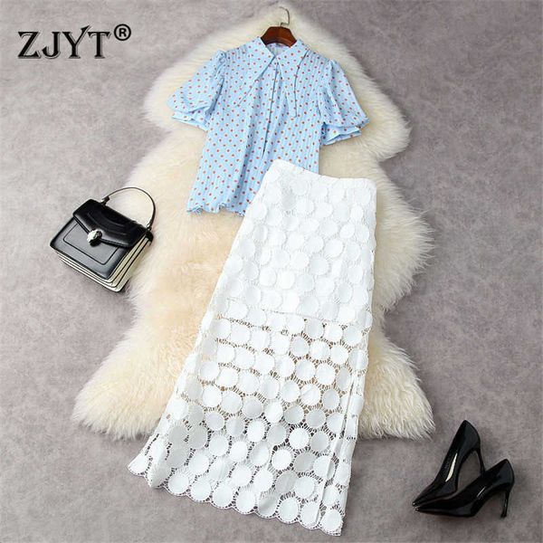 fashion summer runway 2 piece set women designers print short sleeve blouse and hollow lace skirt suit party outfits 210601, White
fashion summer runway 2 piece set women designers print short sleeve blouse and hollow lace skirt suit party outfits 210601, White