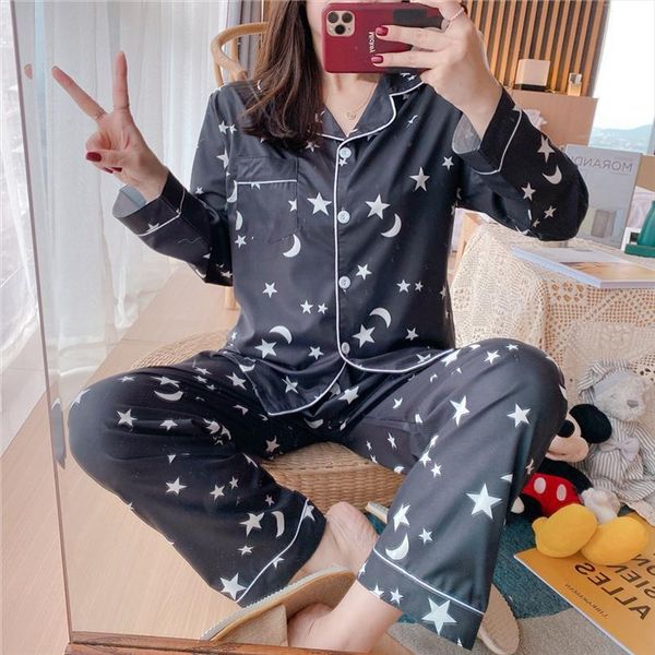 winter pajamas set silk womens sleepwears satin cute stars moon printing long sleeved pants turn down collar sleepwear home clothes, Black;red
winter pajamas set silk womens sleepwears satin cute stars moon printing long sleeved pants turn down collar sleepwear home clothes, Black;red