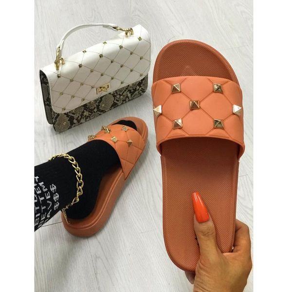 slippers summer solid color women's flat sandals fashion open toe rivet outdoor shoes plus size, Black
slippers summer solid color women's flat sandals fashion open toe rivet outdoor shoes plus size, Black