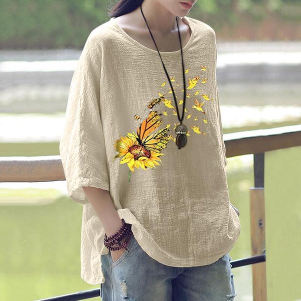 women's blouses & shirts women casual blouse sunflower butterfly printing o-neck cotton linen vintage holiday summer blusas y camisas h, White
women's blouses & shirts women casual blouse sunflower butterfly printing o-neck cotton linen vintage holiday summer blusas y camisas h, White