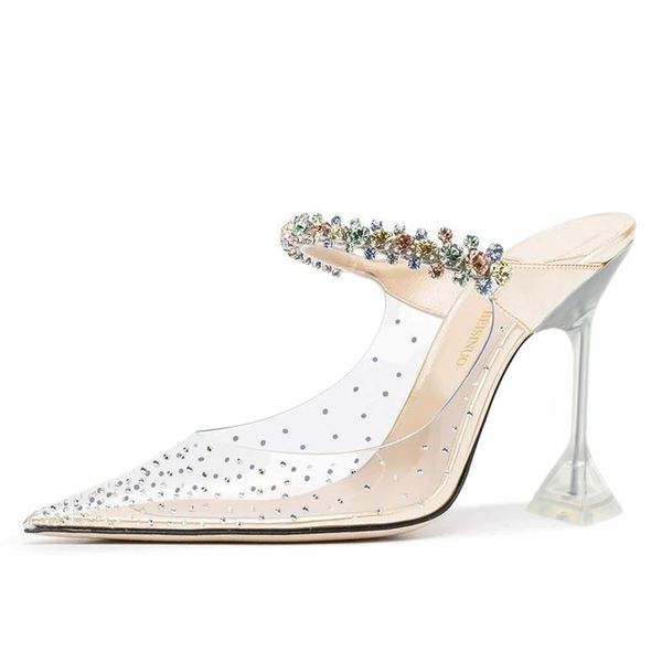 dress shoes party point toe transparent women sandals mules color crystal chain high heel girls hoof woman, Black
dress shoes party point toe transparent women sandals mules color crystal chain high heel girls hoof woman, Black