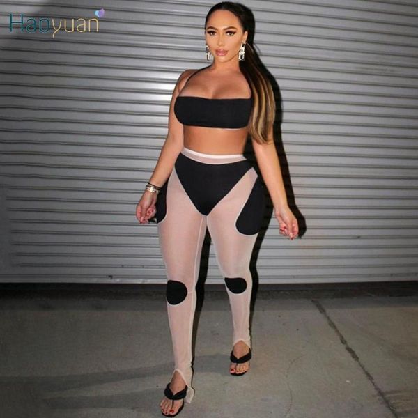 women's two piece pants haoyuan mesh sheer 2 peice set halter crop patchwork pencil y2k clothes for women night clubwear matching o, White
women's two piece pants haoyuan mesh sheer 2 peice set halter crop patchwork pencil y2k clothes for women night clubwear matching o, White