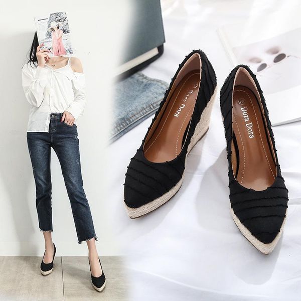 espadrilles women's wedge sandals 2021 spring autumn shallow mouth high thick-heeled platform shoes straw woven, Black
espadrilles women's wedge sandals 2021 spring autumn shallow mouth high thick-heeled platform shoes straw woven, Black