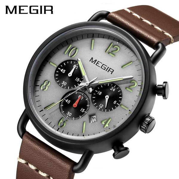 wristwatches megir 2021 watches for men chronograph luminous sports men's quartz wrist watch man with leather strap waterproof mens, Slivery;brown
wristwatches megir 2021 watches for men chronograph luminous sports men's quartz wrist watch man with leather strap waterproof mens, Slivery;brown