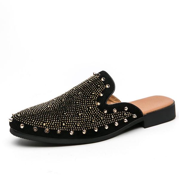 dress shoes sexemara men fashion luxury rivets rubber sole pointed toe slip on mules footwear nightclub large size 38-47, Black 
dress shoes sexemara men fashion luxury rivets rubber sole pointed toe slip on mules footwear nightclub large size 38-47, Black