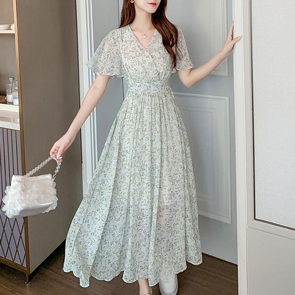 women summer short butterfly sleeve v-neck chiffon dress boho style floral print high waist a-line beach long dresses robe party, White;black
women summer short butterfly sleeve v-neck chiffon dress boho style floral print high waist a-line beach long dresses robe party, White;black