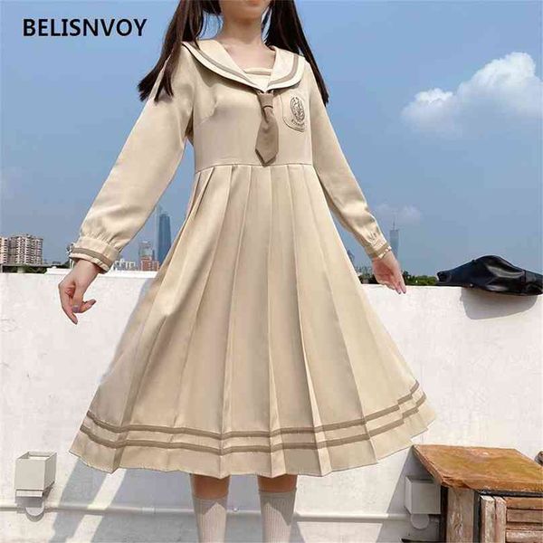 japanese kawaii women dress college style student tie jk uniform high waist long sleeve apricot blue pleated midi es 210520, Black;gray
japanese kawaii women dress college style student tie jk uniform high waist long sleeve apricot blue pleated midi es 210520, Black;gray