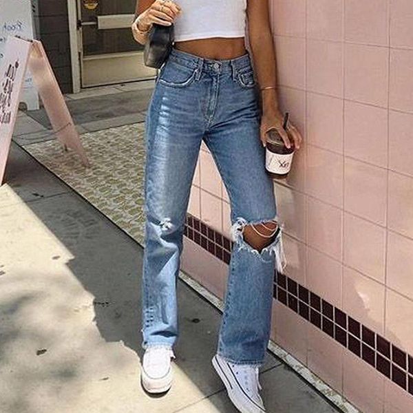 women's jeans ripped for women cargo pants mom jean high waist fashion holes thin baggy long denim trousers, Blue
women's jeans ripped for women cargo pants mom jean high waist fashion holes thin baggy long denim trousers, Blue