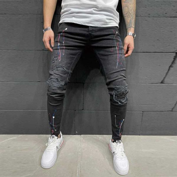 men's jeans autumn hole business casual classic style printing fashion slim denim pants black elasticity pencil trousers, Blue
men's jeans autumn hole business casual classic style printing fashion slim denim pants black elasticity pencil trousers, Blue