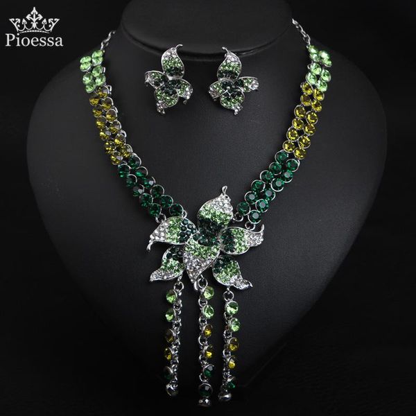 pioessa european and american exaggerated crystal flower gem necklace earring set short clavicle wedding accessories wholesale chains, Silver
pioessa european and american exaggerated crystal flower gem necklace earring set short clavicle wedding accessories wholesale chains, Silver