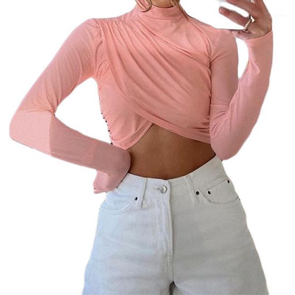 women crop long sleeve turtleneck cross warp slim fit casual shirt for summer fall women's blouses & shirts, White
women crop long sleeve turtleneck cross warp slim fit casual shirt for summer fall women's blouses & shirts, White