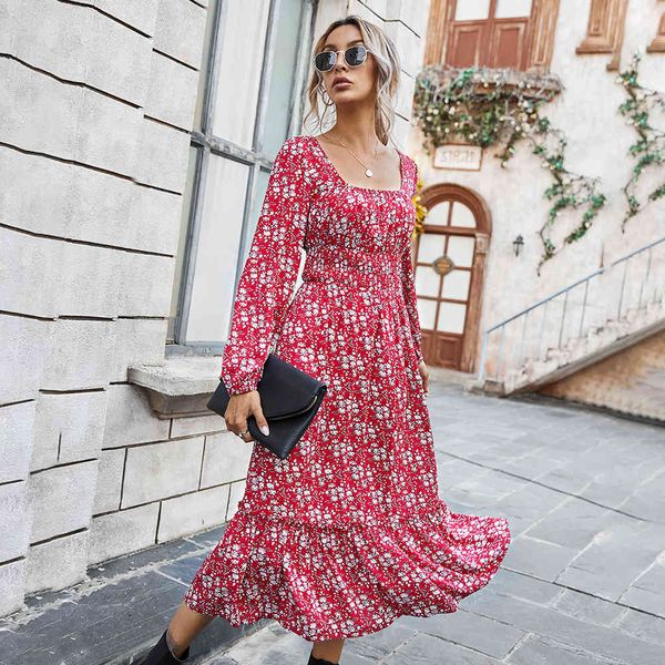 women long dress fashion square collar ruffles long sleeve floor-length floral printing casual women's cotton dress 210524, Black;gray
women long dress fashion square collar ruffles long sleeve floor-length floral printing casual women's cotton dress 210524, Black;gray