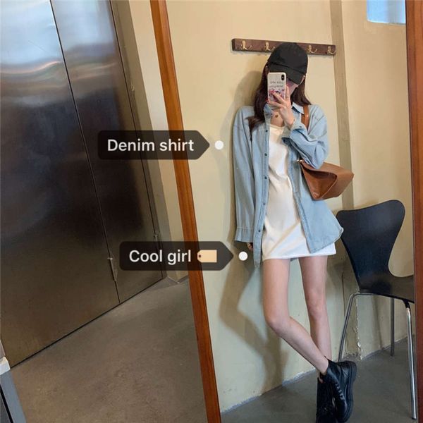 party dresses denim women's korean version ins loose temperament shirt cardigan spring blue medium length jacket 7fxg, White;black
party dresses denim women's korean version ins loose temperament shirt cardigan spring blue medium length jacket 7fxg, White;black