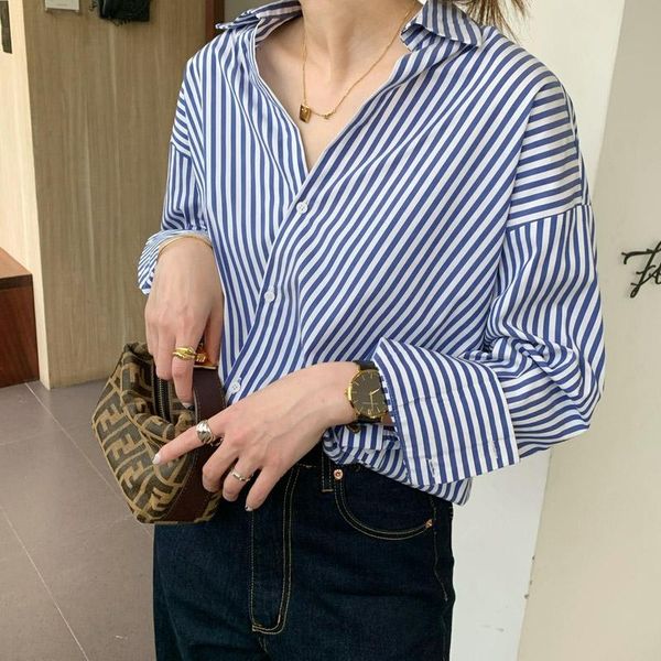 vintage blue stripe shirts women 2021 spring loose ladies chic blouse female korean style elegant women's blouses &, White
vintage blue stripe shirts women 2021 spring loose ladies chic blouse female korean style elegant women's blouses &, White