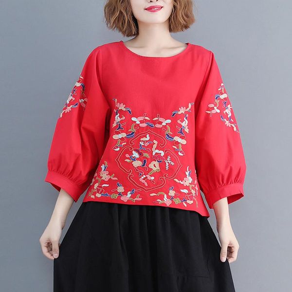 women's blouses & shirts autumn round collar cotton blouse casual loose plus size linen women vintage ethnic embroidery lantern sleeve, White
women's blouses & shirts autumn round collar cotton blouse casual loose plus size linen women vintage ethnic embroidery lantern sleeve, White